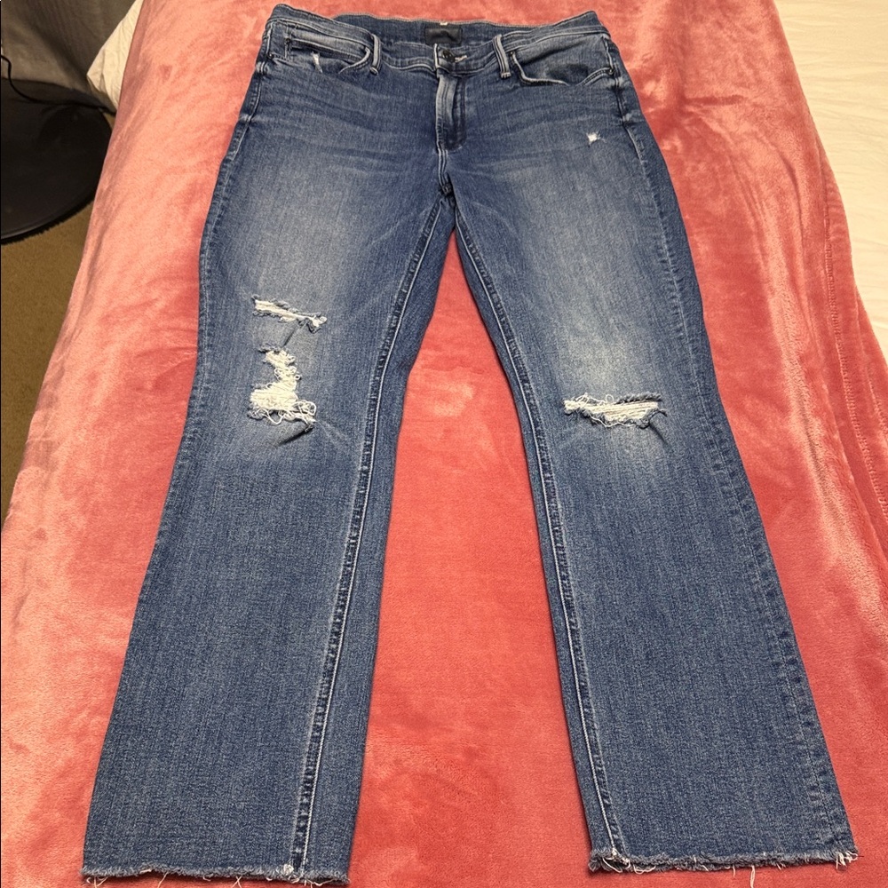 MOTHER The Mid Rise Dazzler Ankle Fray Jeans